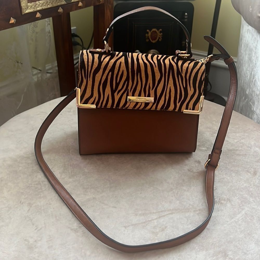 *Dune of London* Horsehair-Style Zebra Print Structured Leather Handbag EUC